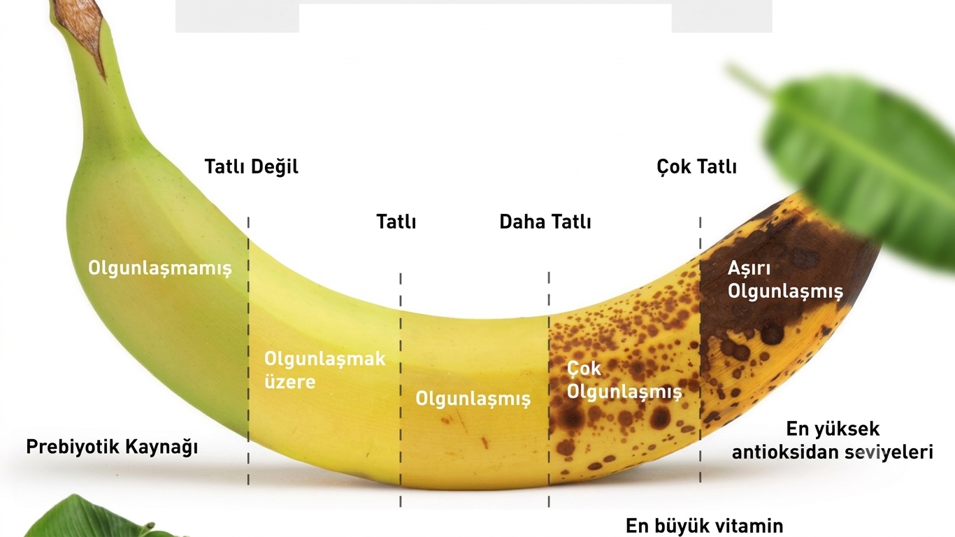 Anamur muzu olgunluk rehberi: yeşil ham muzdan aşırı olgunlaşmış benekli muza kadar tatlılık, vitamin ve antioksidan değişimi — ANAMUZ